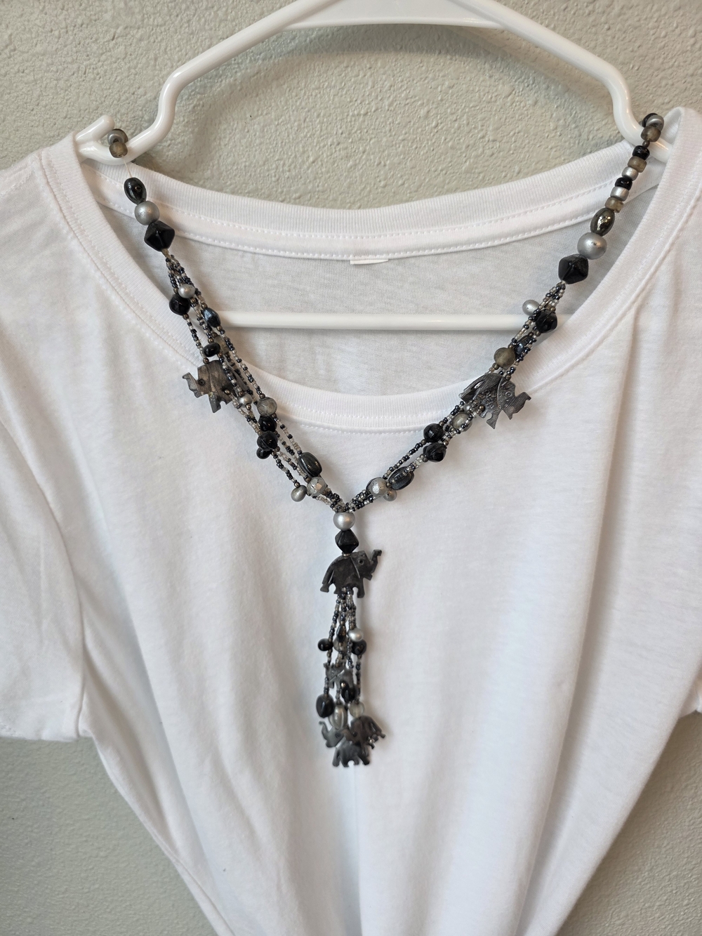 Black and Silver Elephant Charm Necklace #25